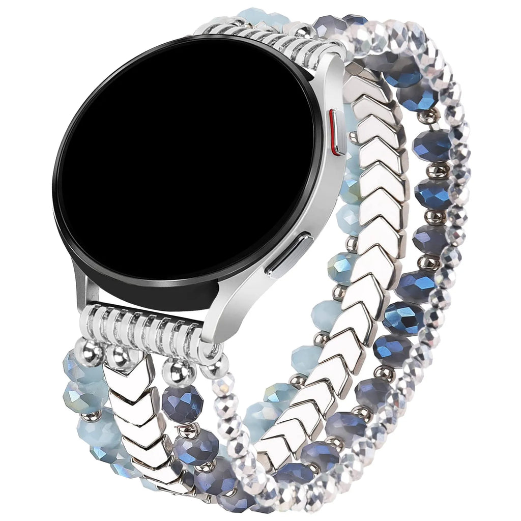for Samsung Galaxy Watch 6/5/4 40/44mm Bands/Active 2 Watch 4 42/46mm Band Women, 20mm Handmade Fashion  Elastic Crystal Beads