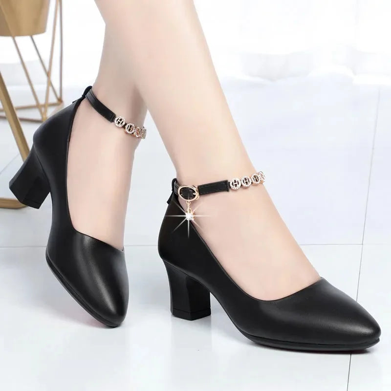 Marlisasa Women Cute Black Pointed Toe Buckle Strap High Heel Shoes for Office Ladies Classic Beige Comfort Stiletto H5957