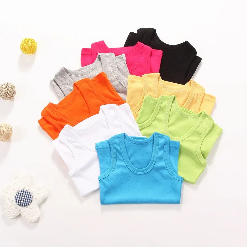 2-11Y Girls Casual Vest Children Summer Clothing Kids Baby Boy Sleeveless Tops Solid Color T-shirt Tees Outfit Toddler Girl Top