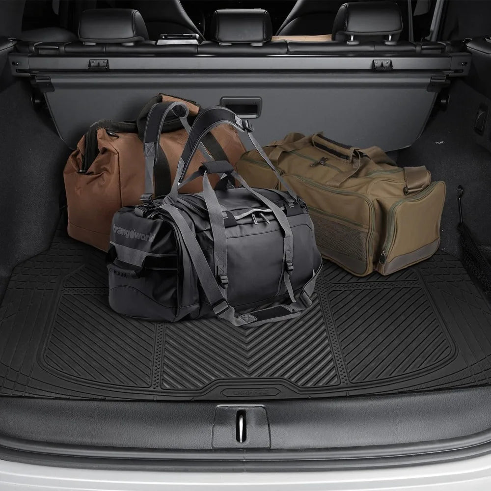 Heavy Duty Rubber Car Mats with Cargo Liner, Deep-Dish Floor Mats and Trunk Mat All Weather, Universal Trim-to-Fit for SUVs Trucks Sedans, Waterproof Anti-Slip, Trimmable