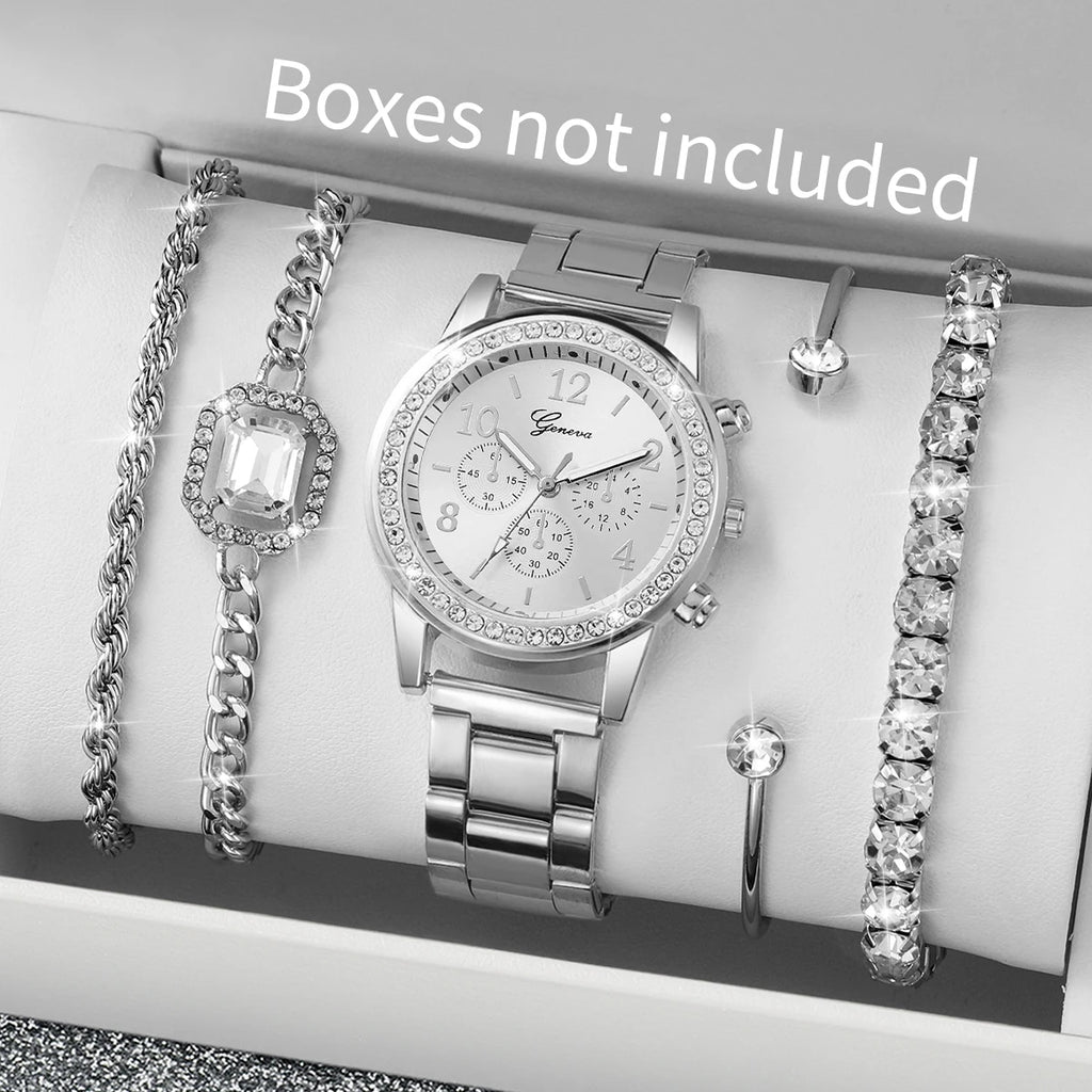 5PCS/Set Luxury Rhinestone Women Watches Ladies Arabic Dial Quartz Wristwatch Bracelet Set Reloj Mujer (Without Box)