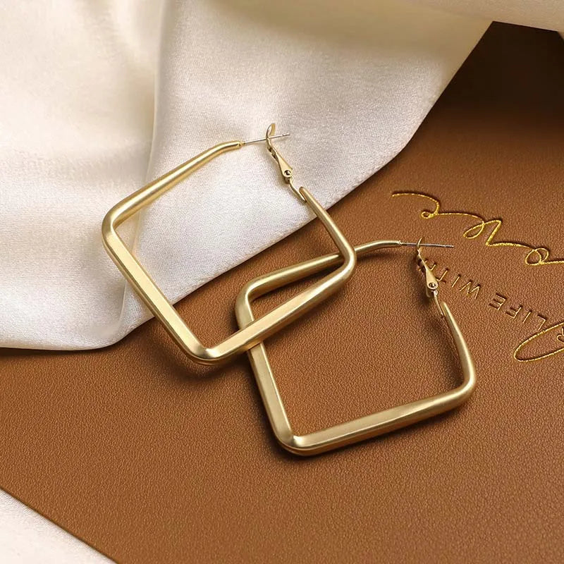 2026 Fashion Gold Color Big Square Hoop Earrings For Women Exaggerated Metal Geometric Irregular Circle Earrings Jewelry