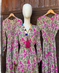 Women's Summer New Fashionable Printed Sexy V-neck Long Sleeve High Waist Elastic Waist Medium Length Bohemian Dresses