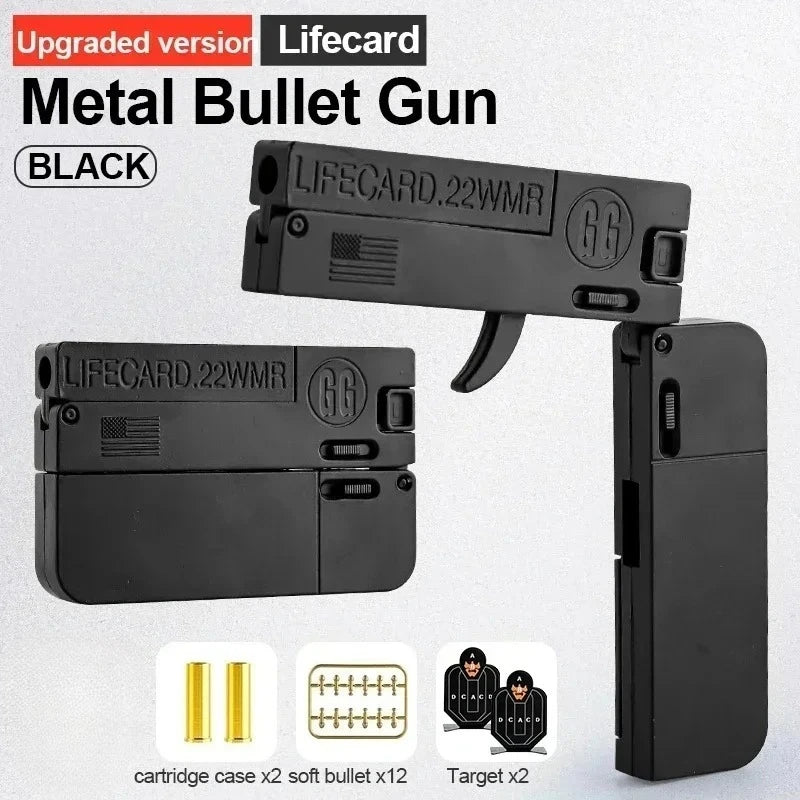 New Upgraded Lifecard Metal Folding Toy Gun With Soft Bullets Alloy Pistol Shooting Model for Kids for Adults