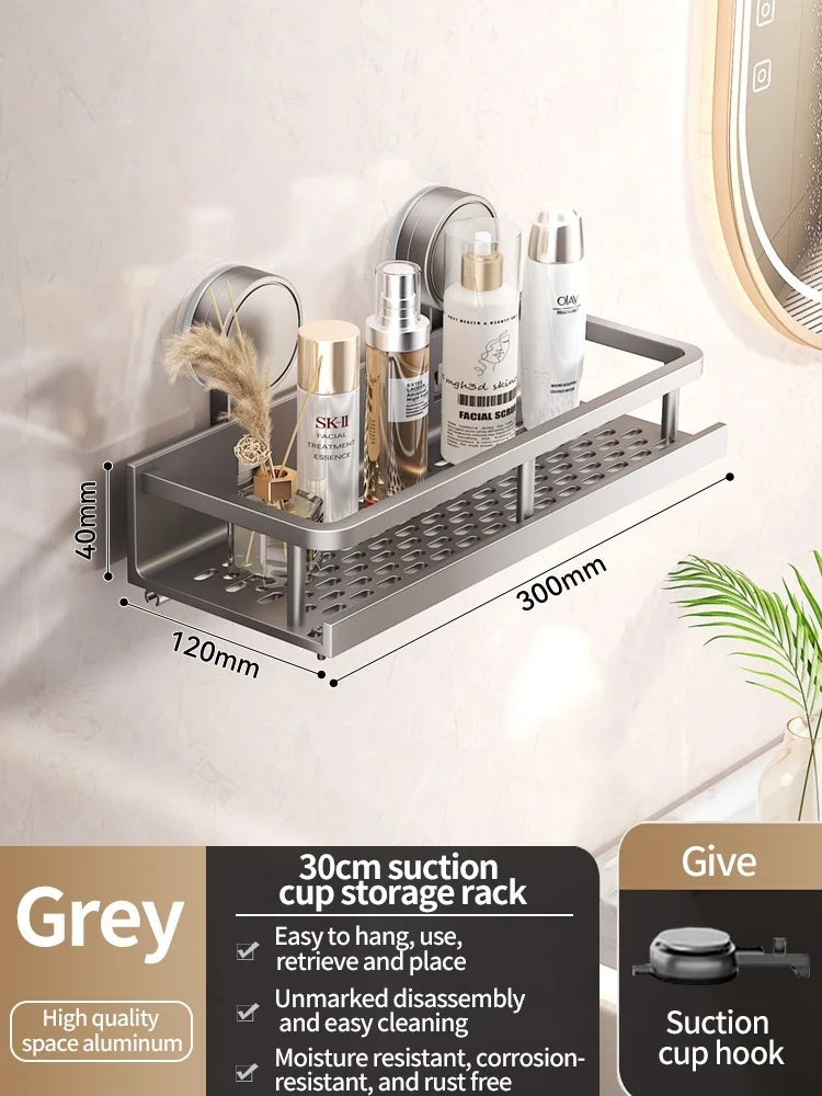 Bathroom No Drill Suction Cup Suction Rack Bathroom Shelf Toilet Space Aluminum Hanging Rack Bathroom Organizer Hang On The Wall