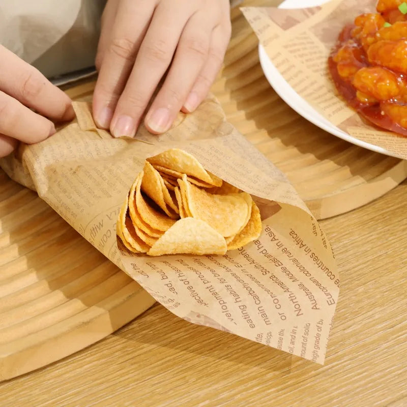 50/100Pcs Oil-Proof Paper Sheet Food Sandwich Packaging Paper Newspaper Style Greaseproof Deli Paper for Wrapping Burger Bread