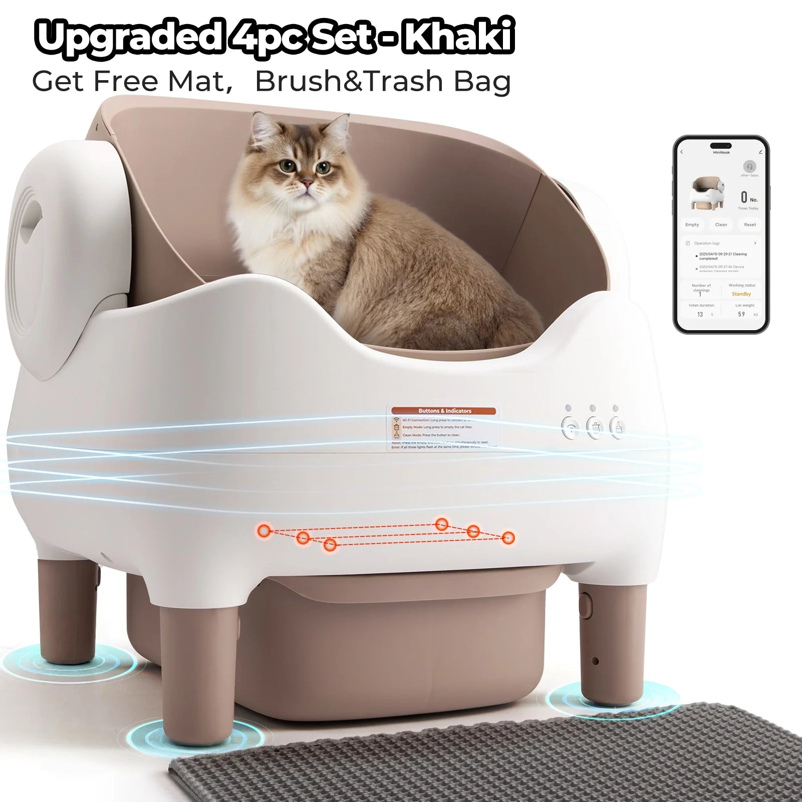 Automatic Self Cleaning Cat Litter Box with APP Control, Open Top Design, Anti-Pinch & Odor-Free, for Multiple Cats