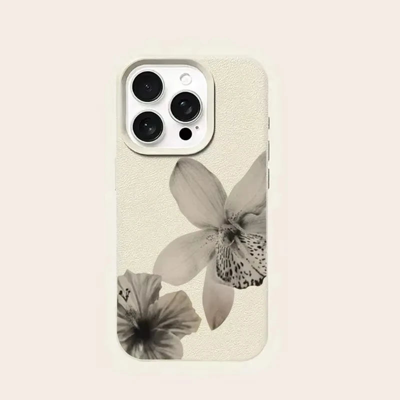 Black & White Floral Pattern Phone Case For iPhone 17 16 15 14 Pro Max 12 11 13 16 Plus Lichee Pattern Soft TPU Cover