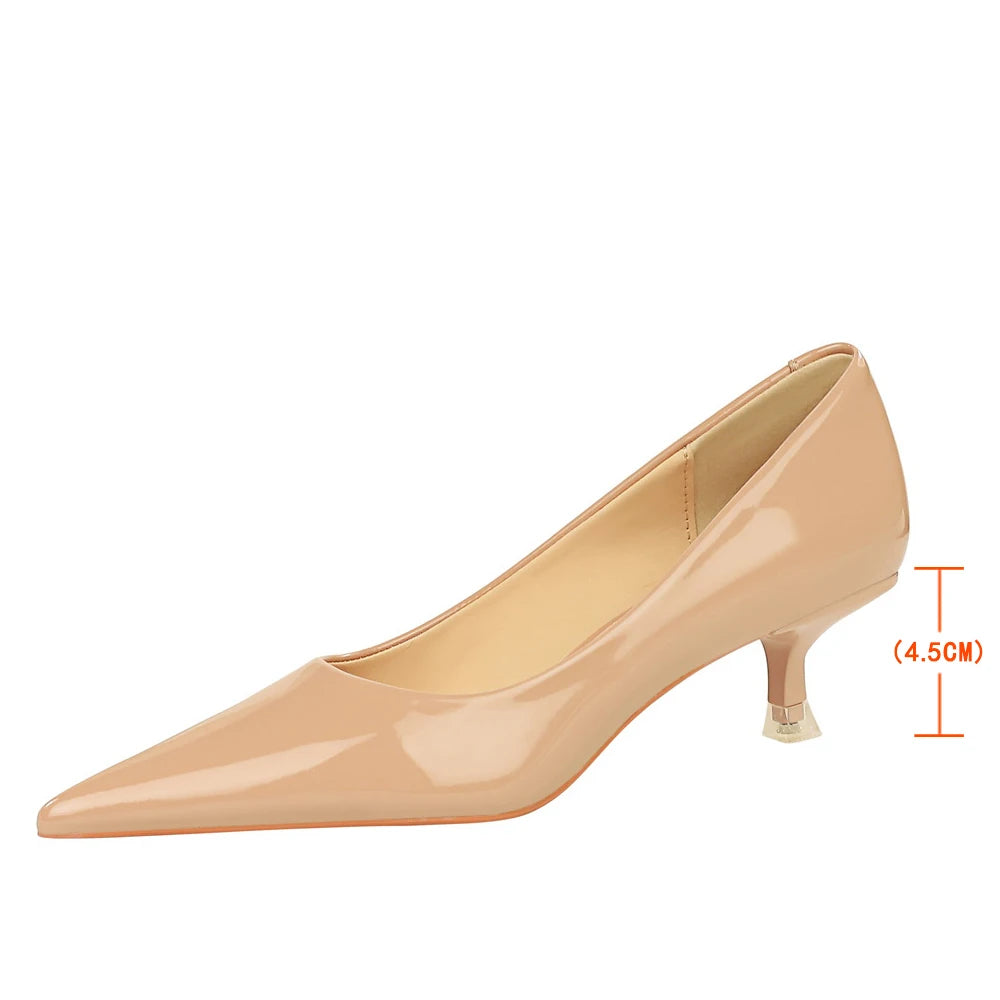 Patent Leather Mid Heel Women Shoes 2026 Spring New Kitten Heels 4.5 Cm Pointed Shoes Women Pumps Occupational OL Office Heels