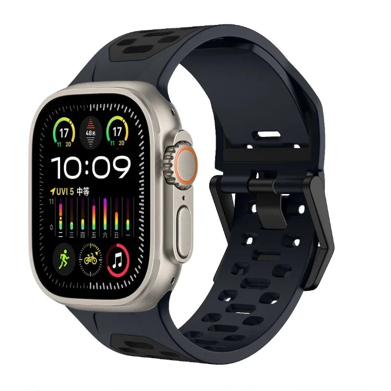 Silicone Strap For Apple Watch Band Ultra 3/2 49mm 11 10 9 8 7 46mm 45mm Breathable two-color Bracelet iWatch 6 5 4 SE 44mm Belt