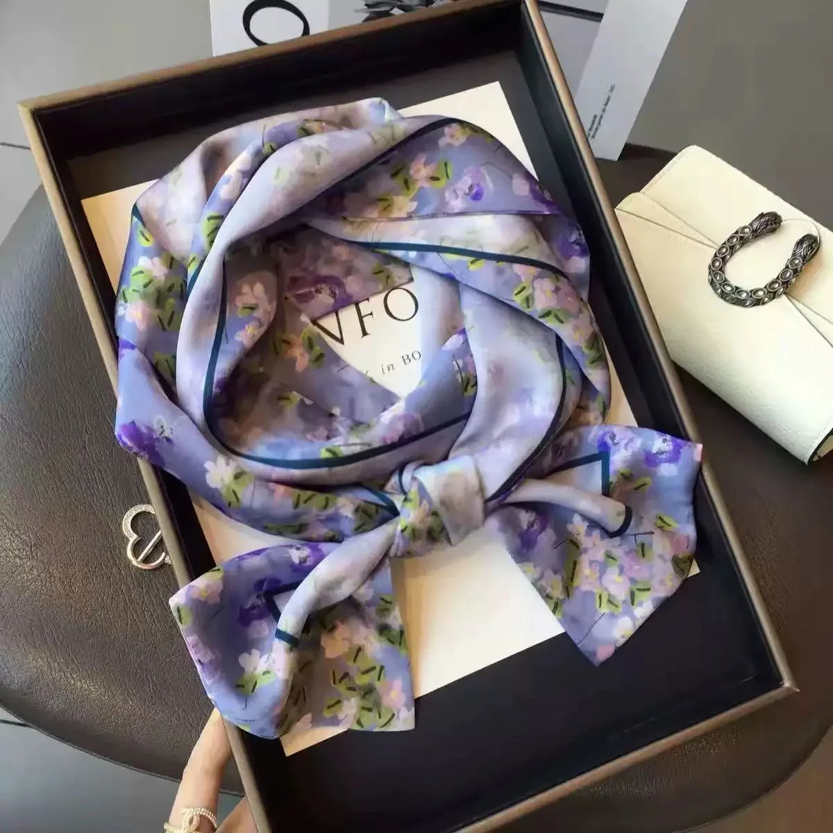 Floral Print 12*145cm Long Ribbon Silk Scarf Women Neck Scarves Headband Female Skinny Neckerchief Hair Band Neck Tie Bag Ribbon