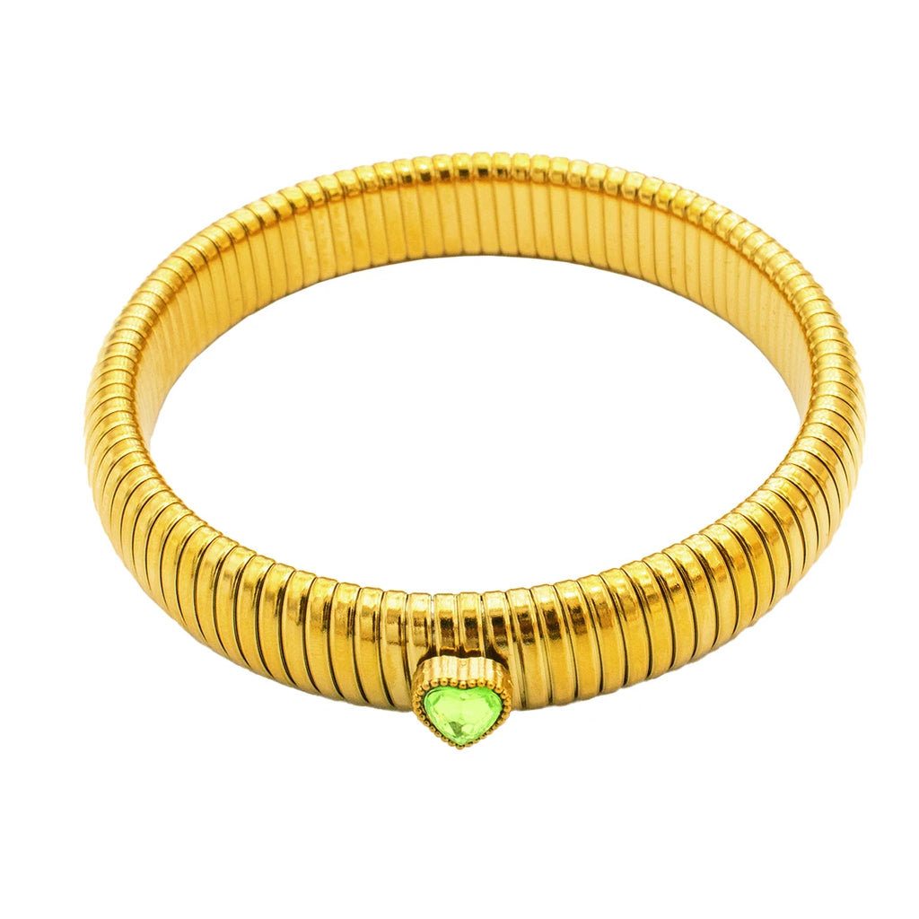 Waterproof Stainless Steel Retro Elasticity Thick Metal Polish Bracelet 18K Gold Plated Trend Fashion Unisex Jewelry Men Women
