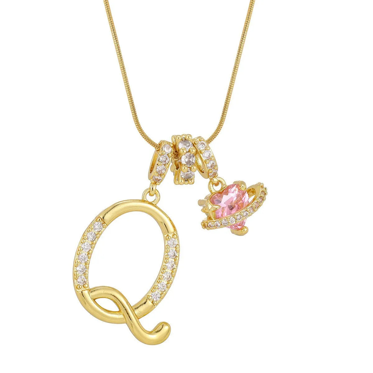 Fashion Letter Necklace Pink for Women  Zircon Heart Pendant Suitable for Personalized Stainless Steel Luxury Jewelry for Girls