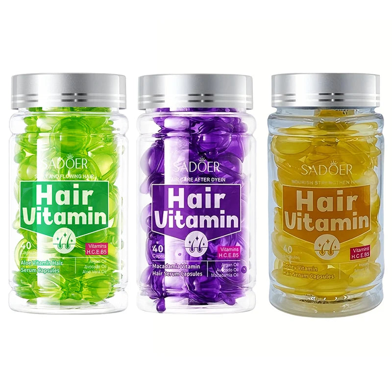 40/80/120pcs Vitamin Hair Care Essence Capsules, Containing Almond Oil, Tea Seed Oil, No-Rinse Conditioner, Hair Care Essential