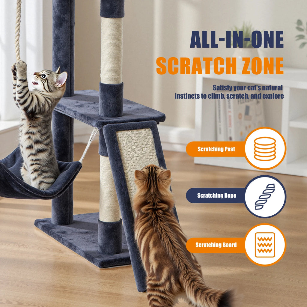 JHK 63In Cat Tree Tall Multi-Cat Climbing Tower for Pet Furniture Natural Sisal Scratching Posts Stable Pet House for Indoor Cat