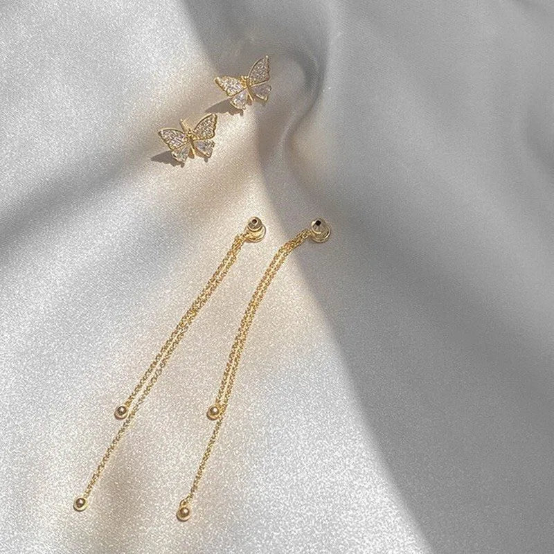 Exquisite Butterfly Long Tassel Earrings Two Ways To Wear Rhinestone Drop Earings For Women Party Wedding Jewelry Gifts K-