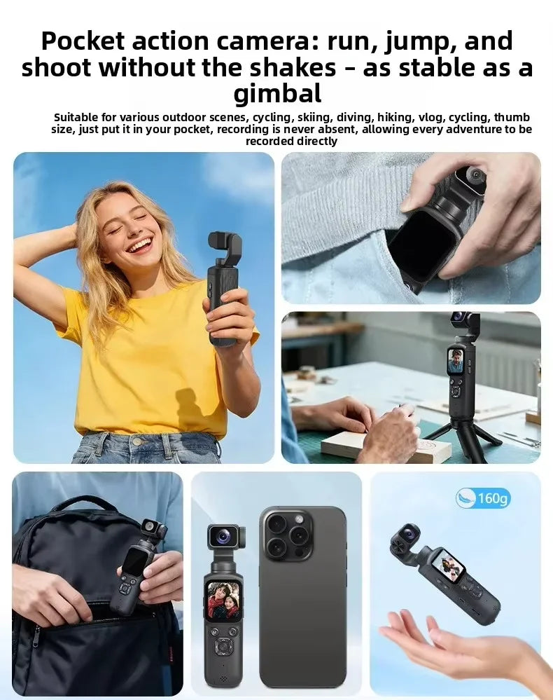 4K Live Streaming Camera Pocket Camera 1.72" Touchscreen Zoom Sport Cam Portable Vlog Video Recorder Cycling