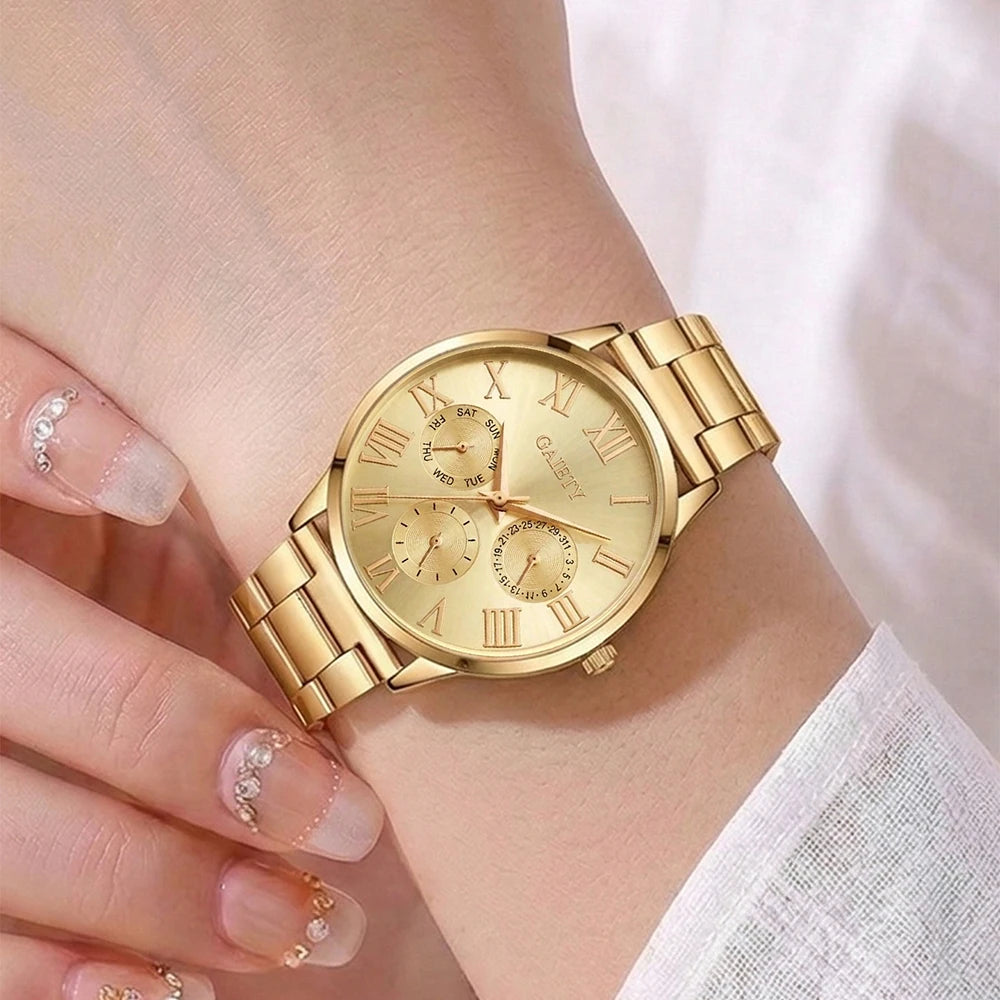 5Pcs/Set Unisex Jewelry Watches Women's Wristwatch Accessories Gold Fashion Business Elegant Classic Exquisite Retro Light Luxury Rhinestone Luxury Watch Set Y2K Party Gathering Daily Wear Birthday Holiday Gift Travel Vacatio