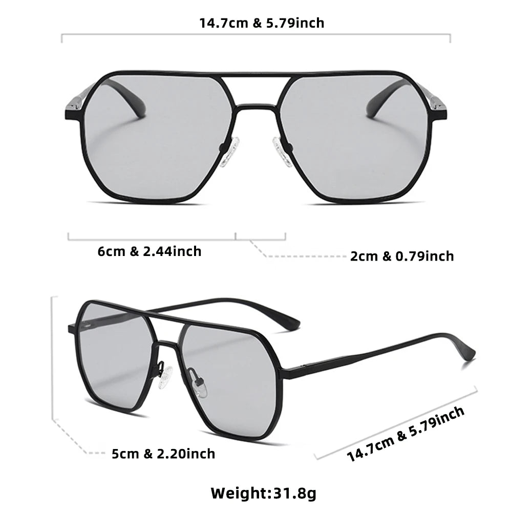 Luxury Metal Photochromic Sunglasses Men Women Fashion Polarized Sun Glasses Stylish Chameleon Anti-glare Driving Shades UV400