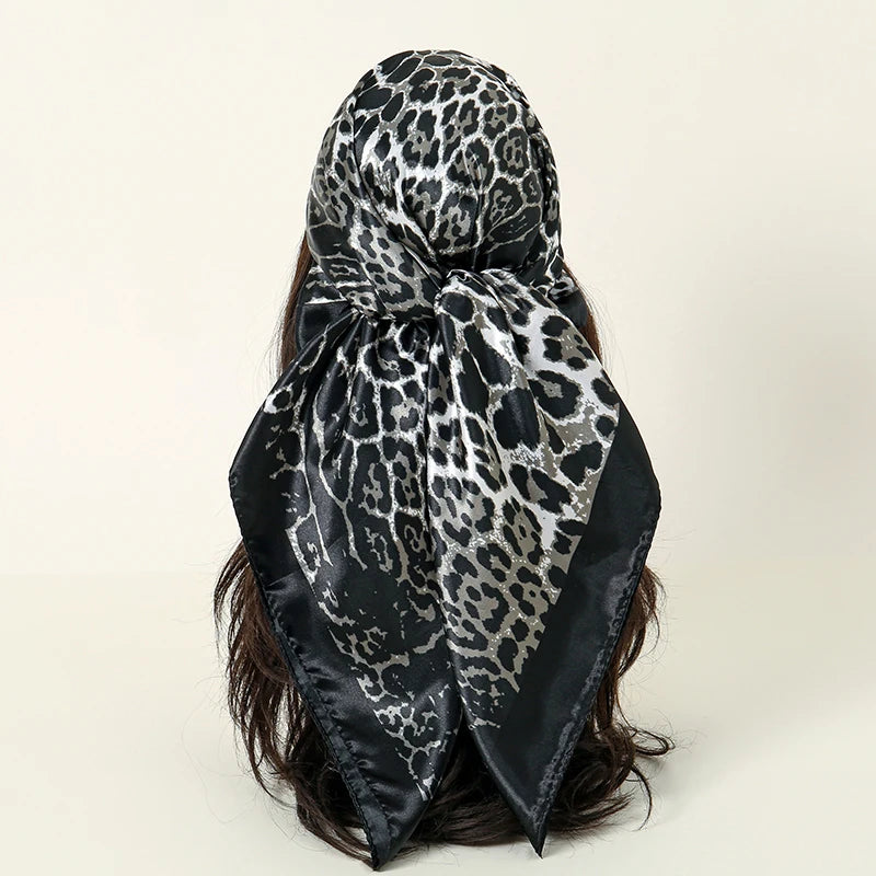 Leopard Square Silk Scarf Women Luxury Brand Satin Print Hijab Scarves Pareo Bandana Female Shawl Wrap Headband Foulard 90*90cm