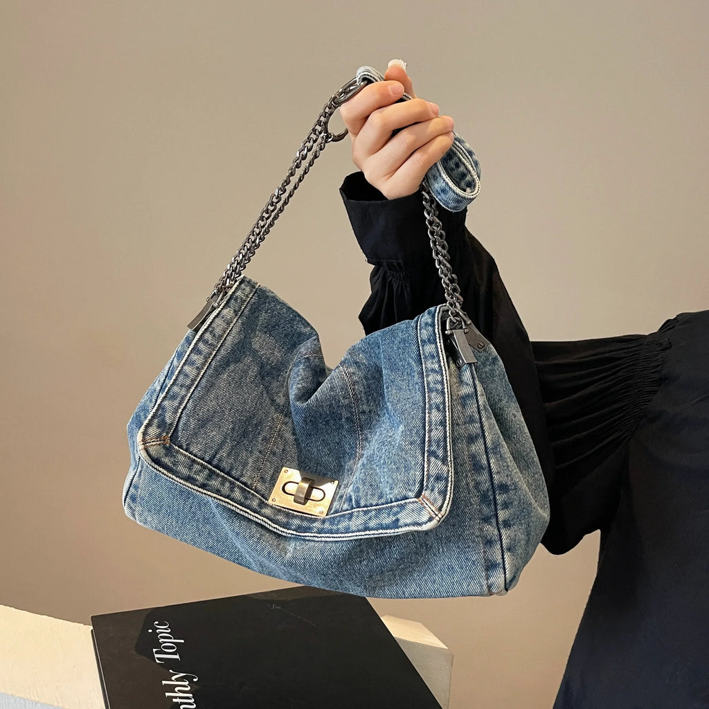 Denim bag women 2025 New fashion casual shoulder bags large capacity Tote Bag class commuting crossbody Bags for women bolsa sac