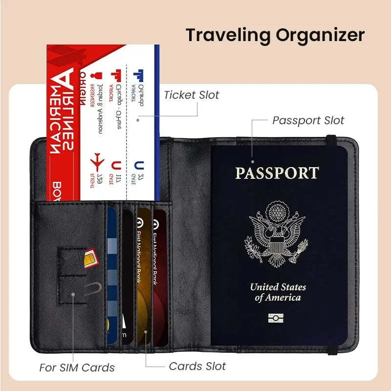 RFID Passport Cover Wallet Holder PU Leather Card Holder Passport Case Abroad Travel Essentials for Women Men Family Vacation