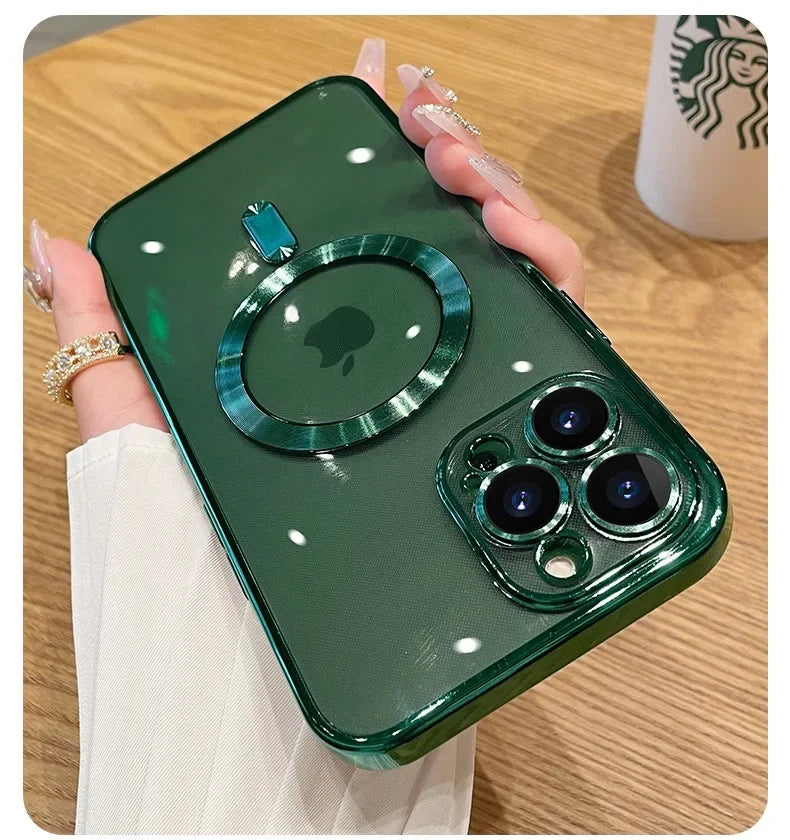 Luxury Transparent Magnetic For Phone Case For iPhone 14 Plus 13 12 11 15 16 17 18 Pro Max AIr Clear Plating Silicone Cover