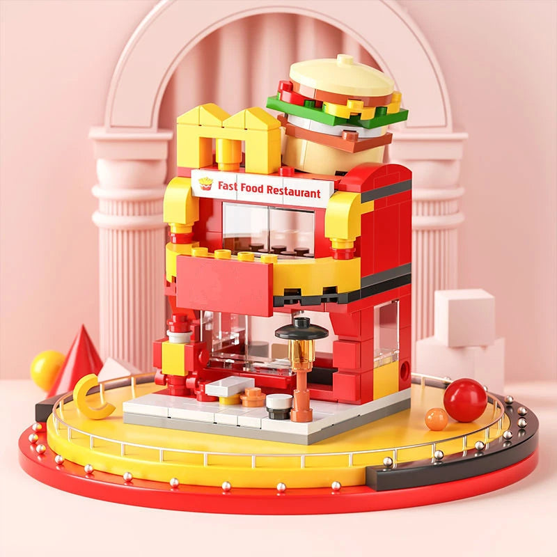 DIY Architecture Store Street View Food House Building Blocks Kit Girls Bricks Classic Movie Model Toys