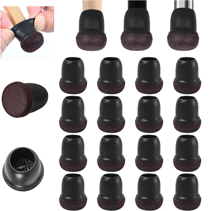 16PCS Black Silicone Chair Leg Floor Protectors with Wrapped Felt Bar Stool Chair Leg Caps Furniture Leg Feet Protection Cover