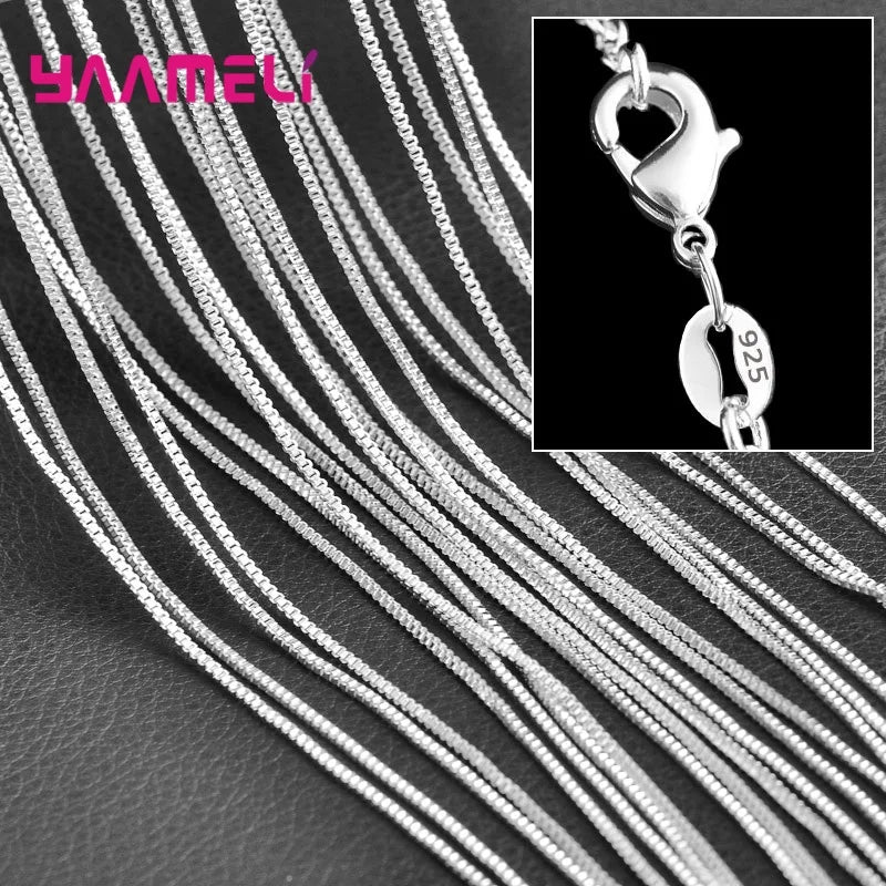 5PCS Solid 925 Sterling Silver Stamp Jewelry Chains Necklace with Lobster Clasps fit Men Women Pendant 18 Designs 16-30 Inch