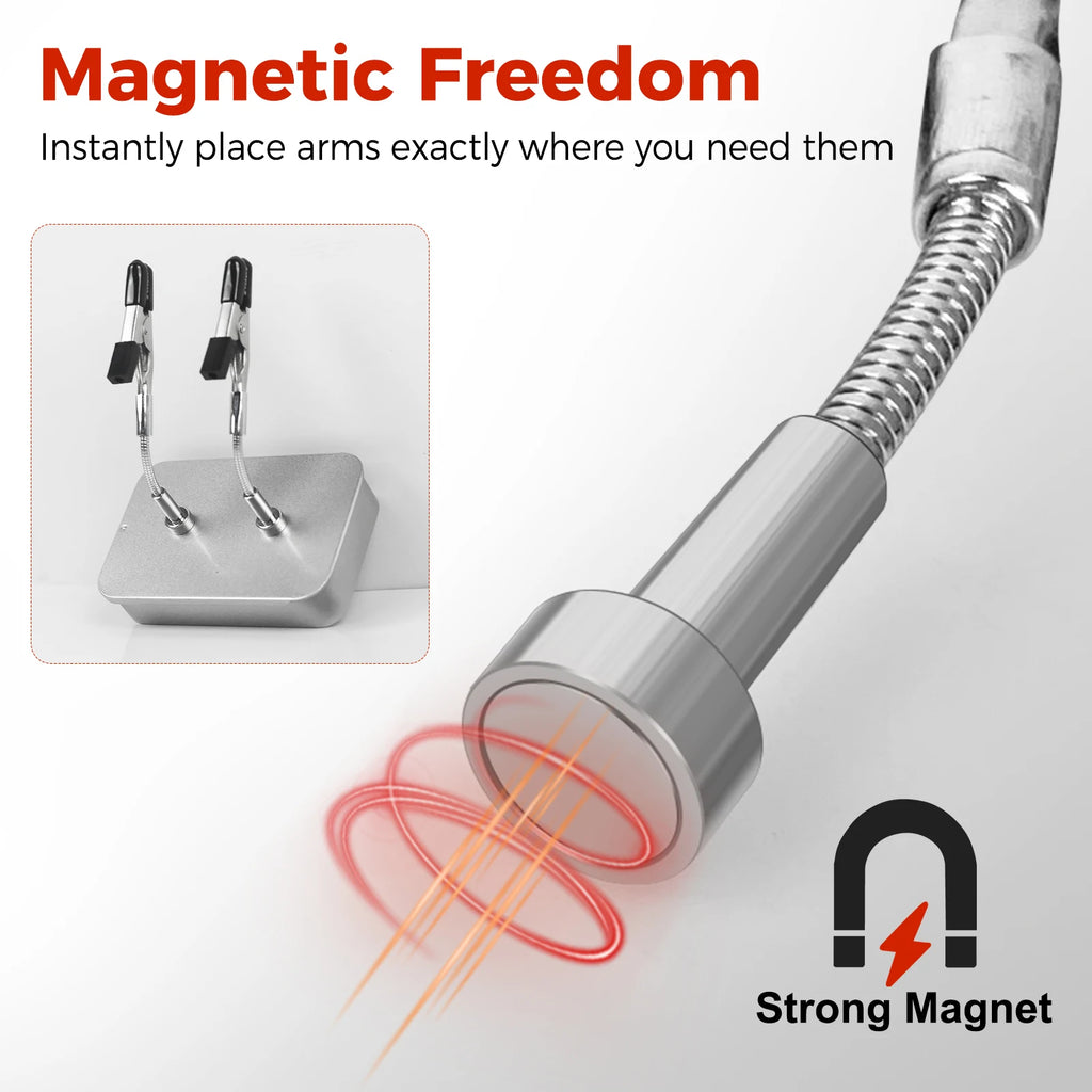 Toolour Magnetic Helping Hands Soldering Tool 2/4 Universal Metal Flexible Arms with Tool Box for Soldering, Electronics Repair
