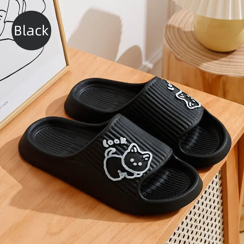 Women Slippers Bath Thick Platform Non-Slip Home Cat Cartoon Flip Flops 2023 Summer Beach Sandals Ladies Slides Indoor Shoes