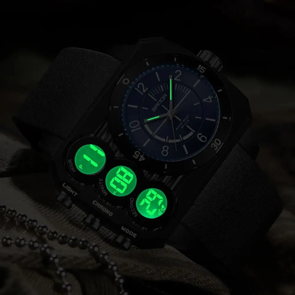 SANDA Men Watch Square Big Dial Waterproof Double Display Wristwatch Man Chronograph Digital Clock Men's Military Quartz Watches