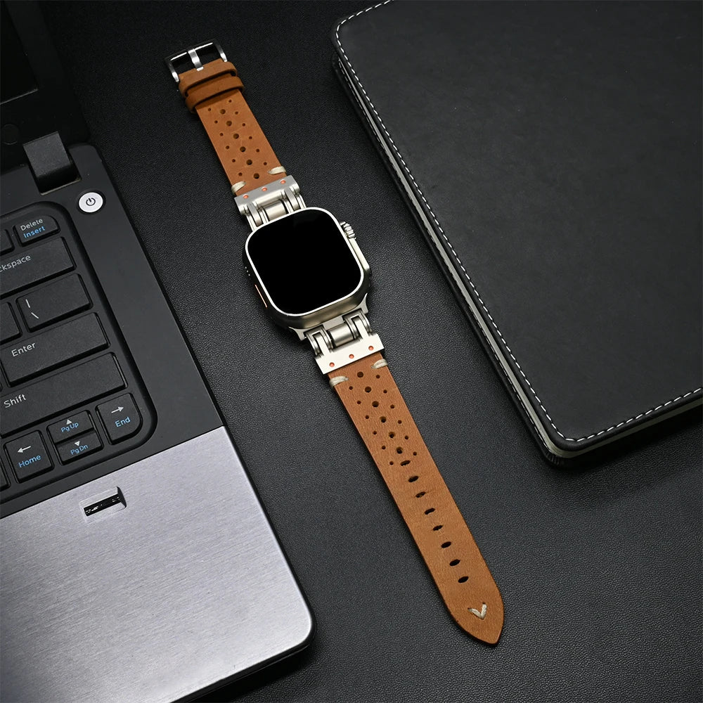 Luxury Leather Band for Apple Watch Ultra 3 2 49mm Series 11 10 46mm 9 8 7 45mm Correa Strap for iWatch 6 5 4 Se 3 44mm Bracelet