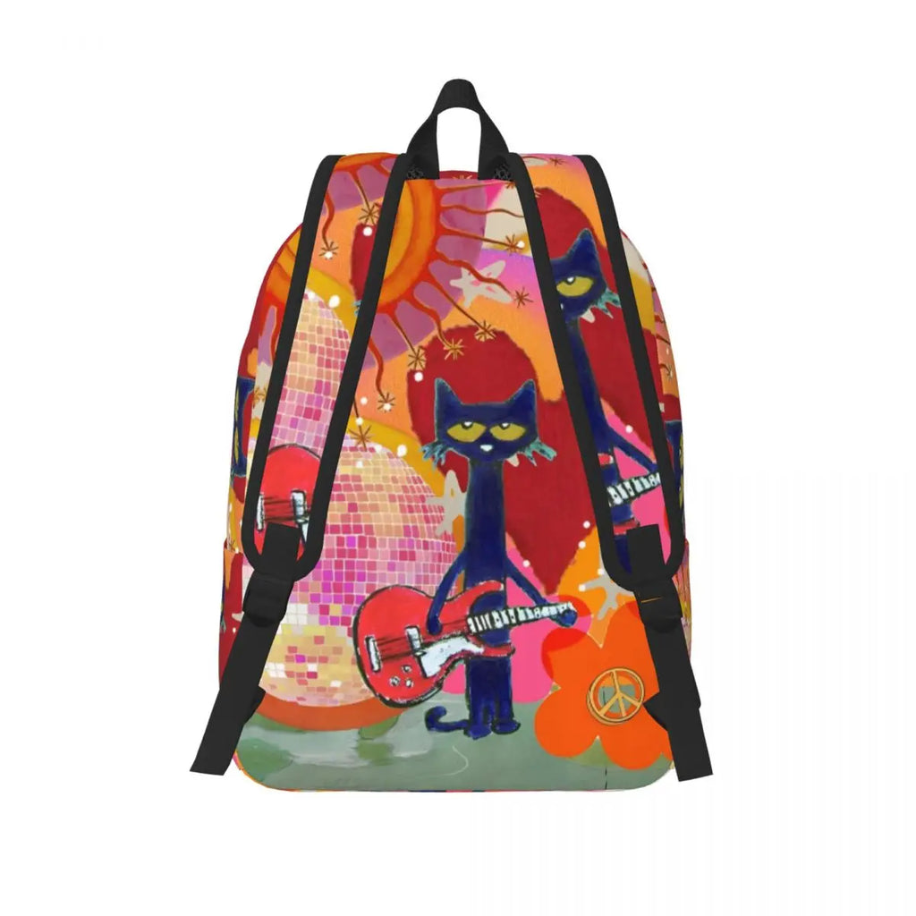 Pete The Cat I Love My White Shoes Backpack High School Business Cartoon Cats Daypack for Men Women Laptop Shoulder Bag