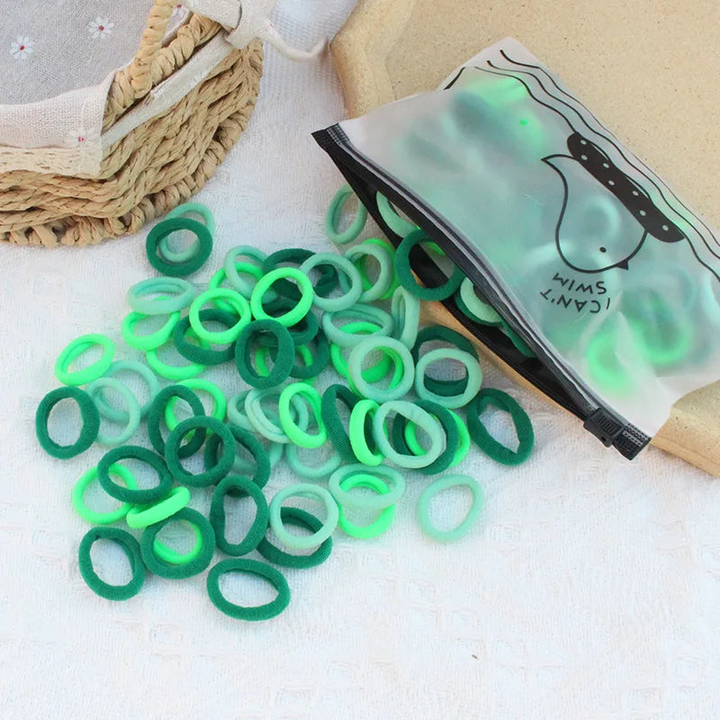 100 Zippered Bag Children's Hair Accessories With High Elasticity Fashionable Nylon Hair Rope Simple Basic Sports Headband
