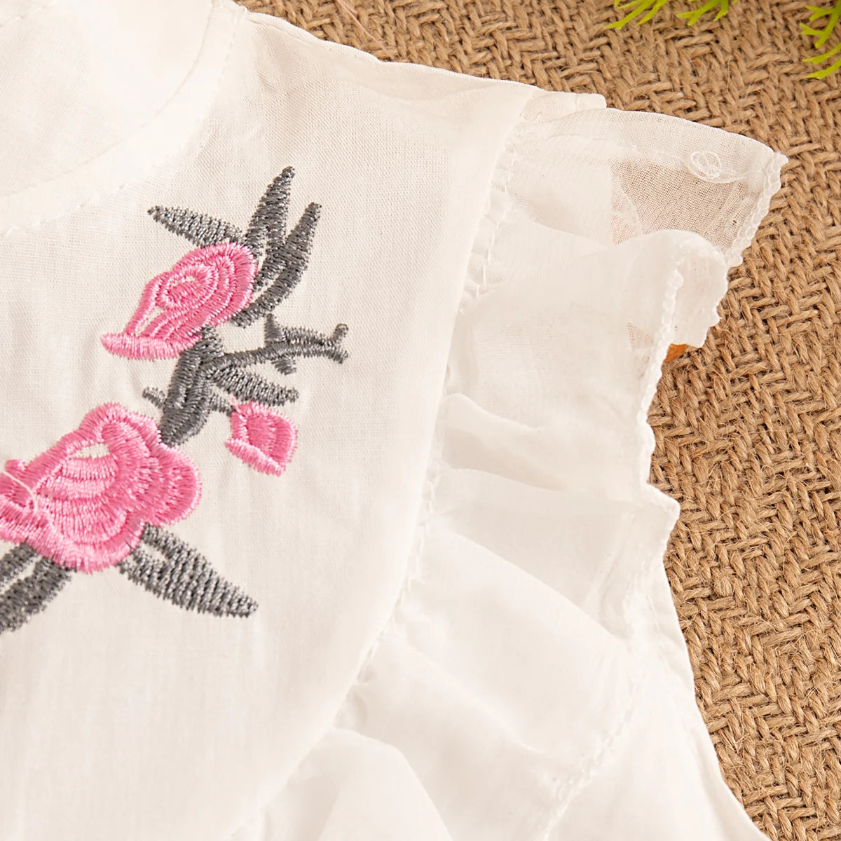 2Pc/Set Baby Set Summer Cotton Flower Embroidery Sleeveless Top Solid Color Shorts Baby Outfit Set Cartoon Beach Girl Clothing