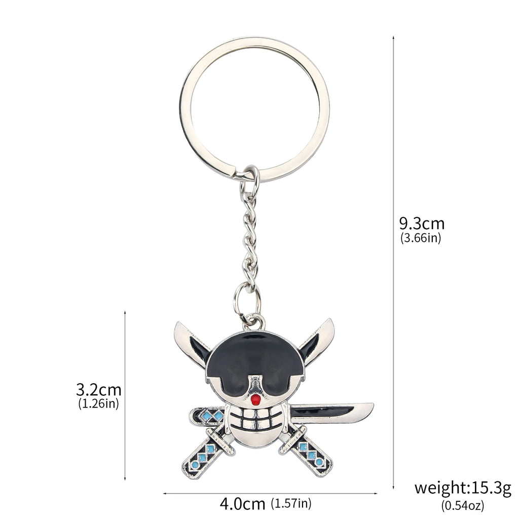 One Piece Luffy Straw Hat Keychain Rotatable Zoro Skull Metal Pendant Role-Playing Decorative Accessories Fan Jewelry Gift