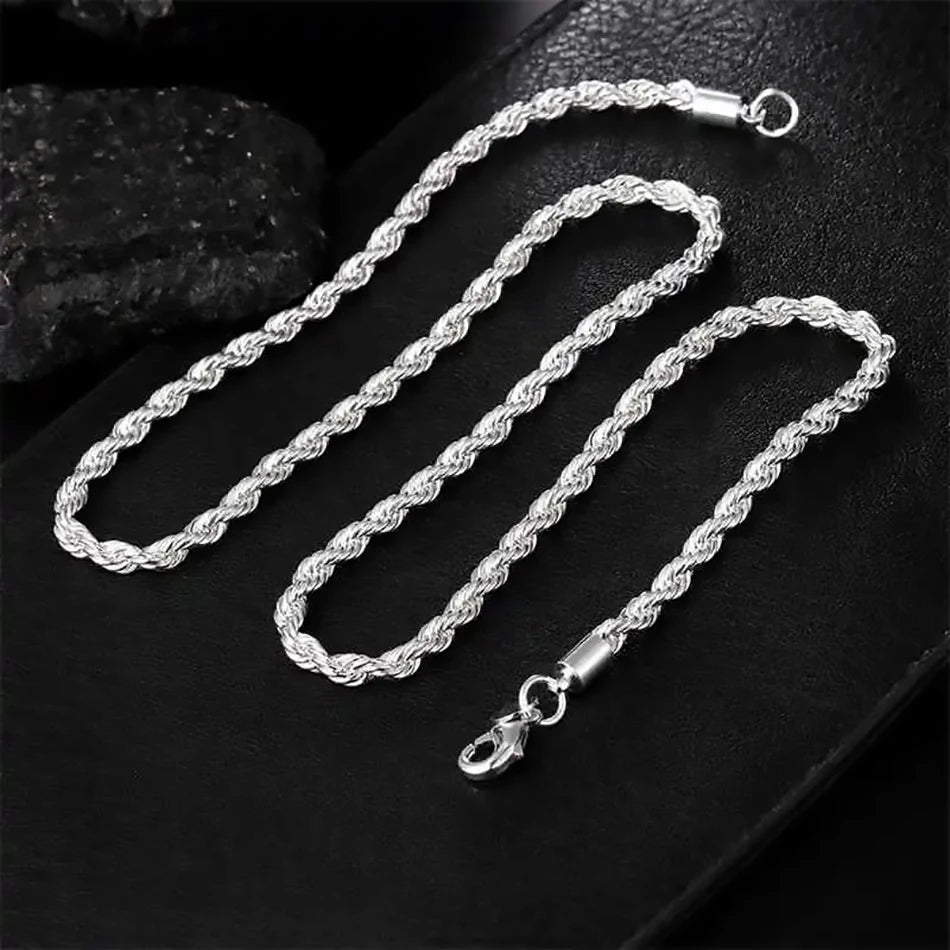ALIZERO 925 Sterling Silver 4MM Rope Chain Necklaces For Women Men Fashion Hip Hop Party Punk Necklace Jewelry Wholesale