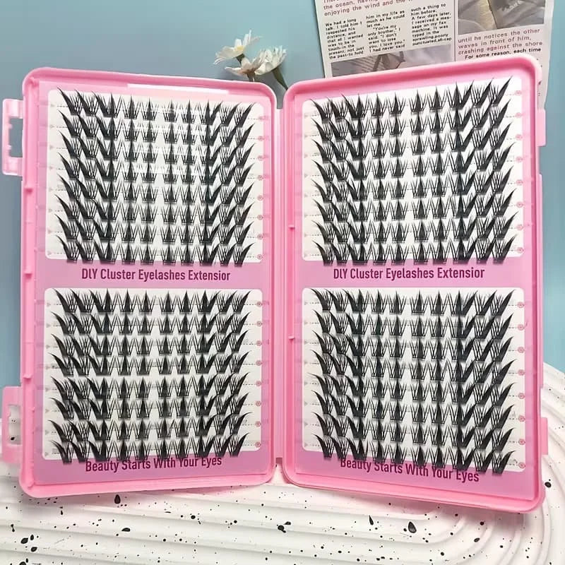 Anime-style Curled Lashes, Natural Pointed Cluster Lashes, Slender Korean-style Makeup Lashes, 256 Cartoon-style False Lashes