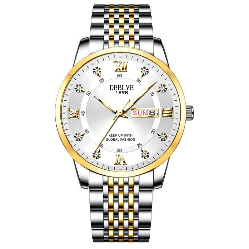 Men's Watch, Classic Fashion Ultra-Thin Luminous Double Calendar Steel Belt Quartz Watch