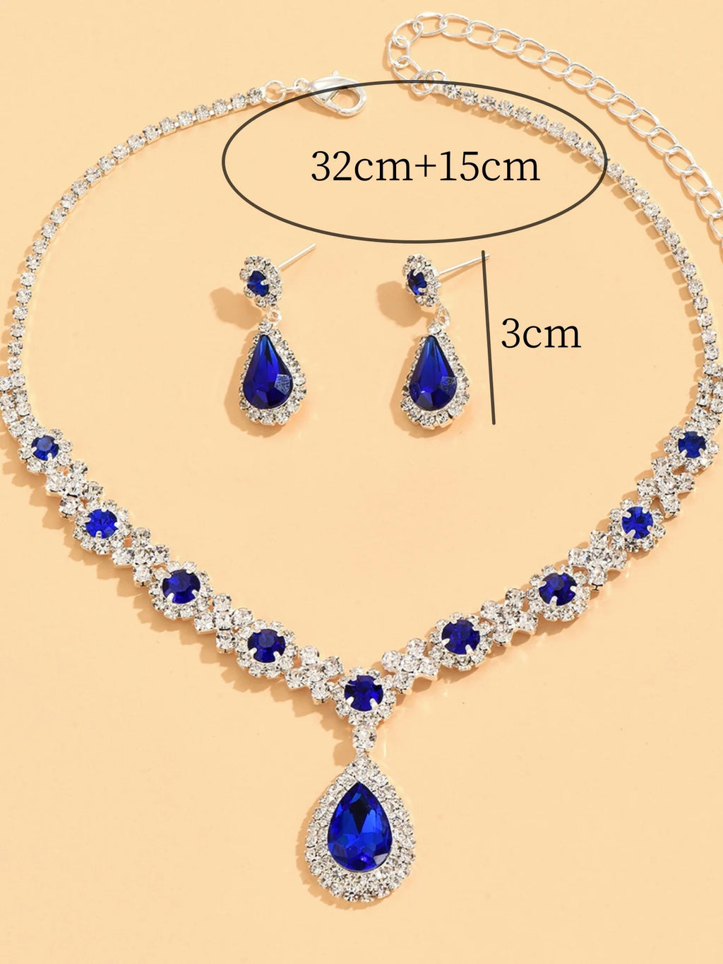 3 Pieces of Women's Crystal Droplet Necklace with Earrings Set for Wedding Evening Dress Accessories