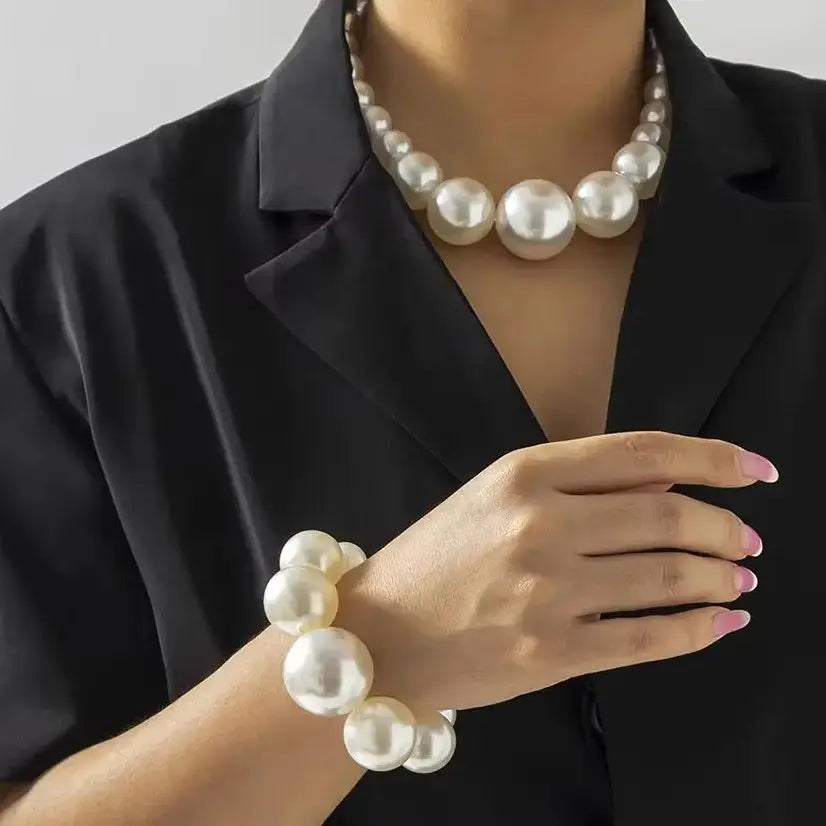 IngeSight.Z Exaggerated Big Imitation Pearls Choker Necklace for Women Personality Elegant White Pearl Beaded Bride Jewelry 2025