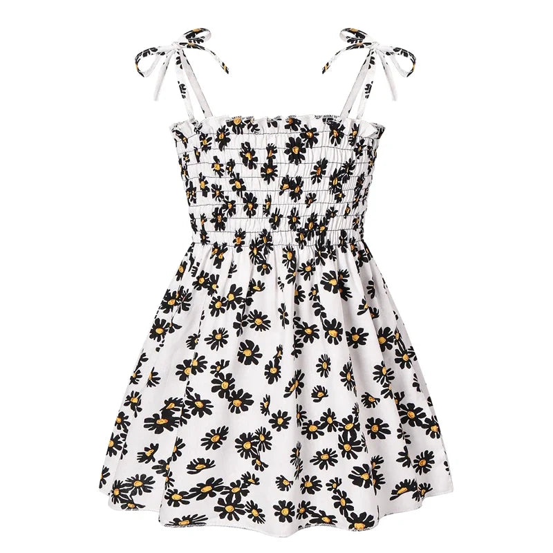 1-6 Years Kids Girls Sleeveless Flower Sundress Summer Beach Strap Princess Dress Cotton Children Clothes Girls Casual Dresses