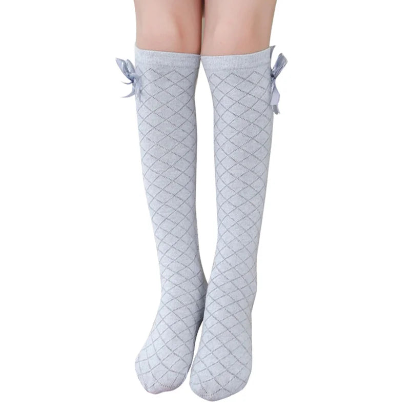 Knee High Girls Socks for Kids Children Golf Cotton Bow Long Tube Stitch Sock Baby Toddler Little Princess Popular Tall Calf