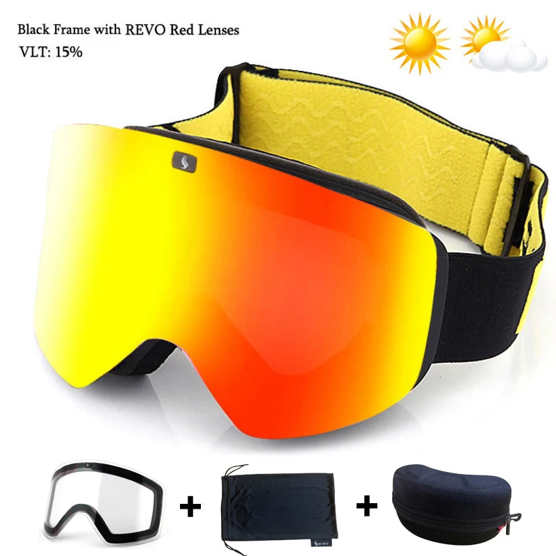 Magnetic Lens Ski Goggles Double Layer Polarized Lens Skiing Anti-fog Snowboard Goggles Men Clear Lens Ski Glasses Eyewear