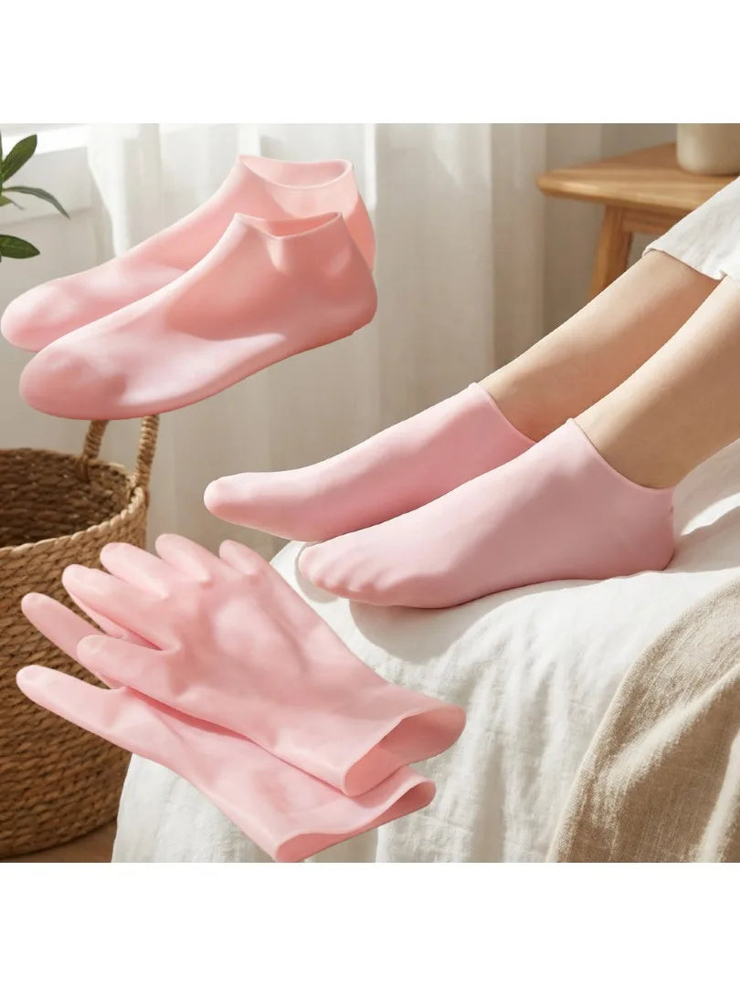 4pcs Silicone Moisturizing Socks Set, 1 Pair of Gloves And 1 Pair of Foot Covers, Reusable Spa Socks to Soften Feet And Hands