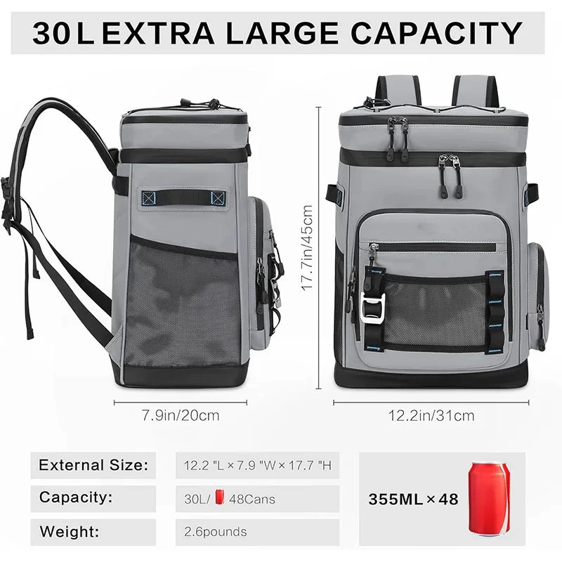 30L Waterproof Insulated Cooler Backpack for Men Women Leak Proof Cooler Rucksack for Camping Beach Fishing Picnic Travel Bag