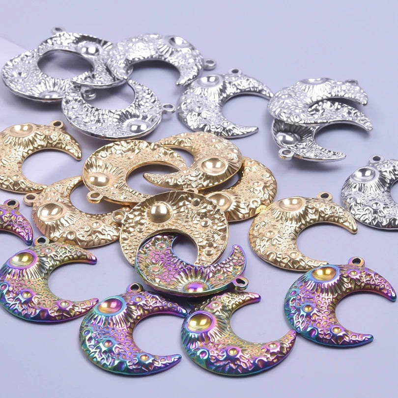 10pcs/lot Stainless Steel Crescent Moon Sun Pendants Moon Girl Friendship Mushroom Forest Charms Jewelry Making Findings No Fade