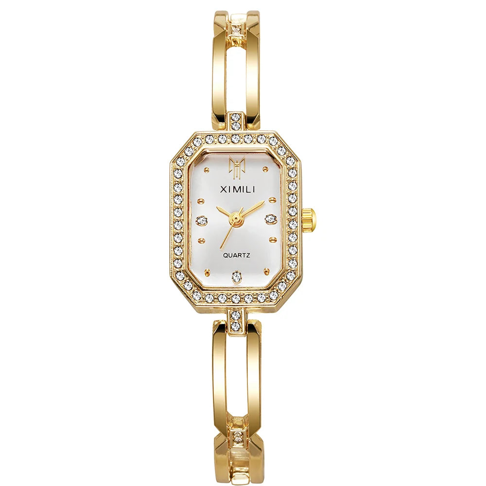 Ladies Fashion And Simple Diamond-Encrusted British Watch Casual Stainless Steel  Gold Bracelet Women's Dress Gift Wristwatch